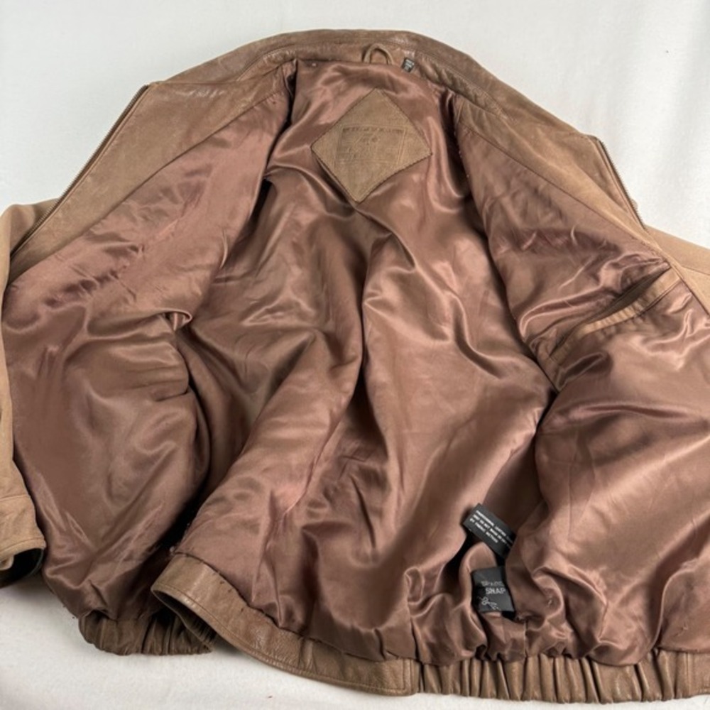 Roundtree & Yorke Mens XL Brown Leather Bomber Jacket Full Zip Aviator Coat - Picture 4 of 6